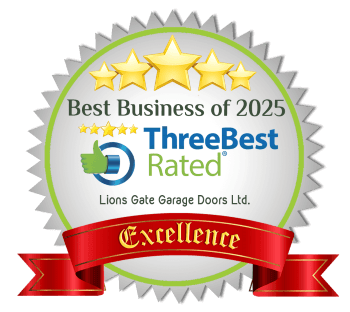 Best Business of 2025 Three Best Rated Seal of Excellence for Lions Gate Garage Doors, Ltd. Best Garage Door Repair in Surrey, BC.